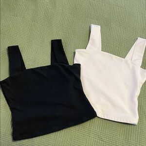 Abercrombie & Fitch Black & White Square Neck Cropped Tank Tops